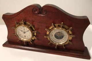 Antique Chelsea Desk Clock & Naudet Pertuis Hulot Barometer Set 16” 3” Diameters