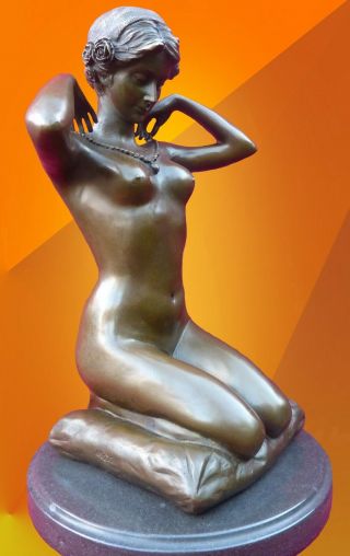 Art Deco Bronze Necklace Statue Signed Figure Hot Cast Nude Figurine