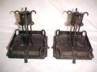 Arts & Crafts Handmade Hammered Wrought Iron Candlesticks Spanish Revival Gothic