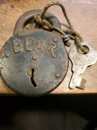 Vintage/antique Bear Padlock With Key