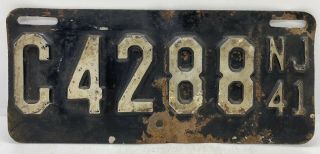 Nj.  Antique Motorcycle Collectible Vintage 1941 Jersey License Plate C4288