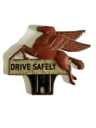Mobil Pegasus Vintage Antique License Plate Topper Drive Safely