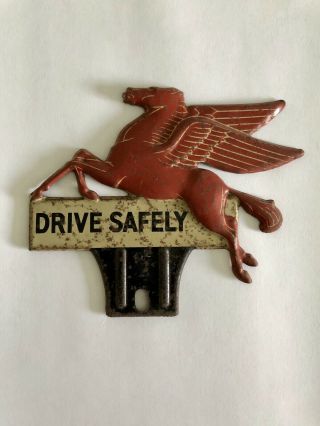 Mobil Pegasus Vintage Antique License Plate Topper Drive Safely 2