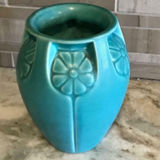 ANTIQUE Rookwood Arts & Crafts Pottery Circa 1934 Teal Flower Vase 2380 2