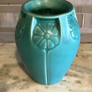 ANTIQUE Rookwood Arts & Crafts Pottery Circa 1934 Teal Flower Vase 2380 3