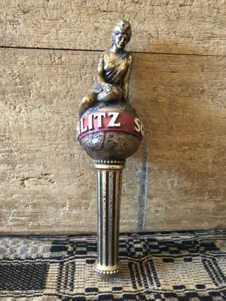 Vintage Schlitz Beer Tap Handle Lady Goddess On World Globe Gold 9 1/2”