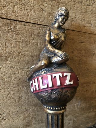 Vintage Schlitz Beer Tap Handle Lady Goddess On World Globe Gold 9 1/2” 2
