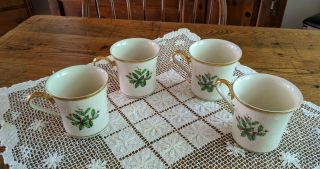 Vintage 1980s 4 Lenox Holiday Christmas Coffee Tea Mugs trimmed 24 K gold U.  S.  A. 2