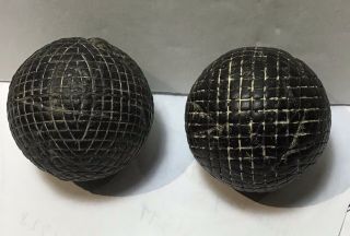 Two Antique Golf Balls - Line Cut Guttys C1890s
