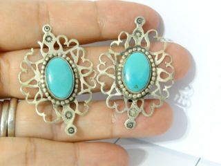 Vintage Navajo Sterling Silver Turquoise Hearts Design Clip - On Earrings Repair
