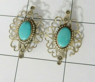 Vintage Navajo Sterling Silver Turquoise Hearts Design Clip - on Earrings Repair 3
