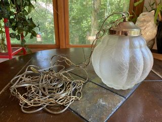 Vintage Leviton Hanging Swag Lamp Light Textured White Glass Mid Century Modern
