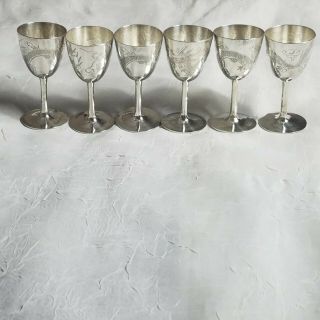 Antique Pure Silver Mini Wine Cups,  Set Of 6