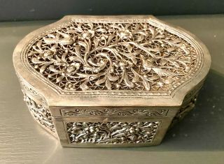 Rare Antique Chinese Solid Silver Pierced Cricket Box - 269g