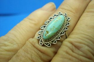 Vintage Old Pawn Sterling Silver Signed Turquoise Ring - - " B " - - Size 6.  25