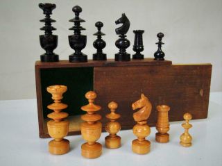 Antique Chess Set Fine French Regence Pattern K 84 Mm And Orig Box No Board