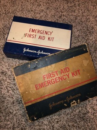 Vintage 1960 Johnson First Aid Emergency Kit Metal Box Wall Mount W Box