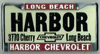 Long Beach California Harbor Chevrolet Vintage Gm Dealer License Plate Frame
