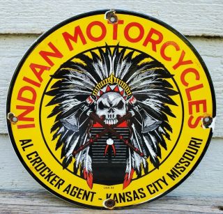 Old Vintage 1932 Indian Motorcycles Porcelain Enamel Dealer Sign Kansas City
