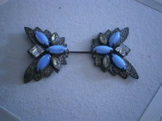 Vintage Rhinestone Moonstone? Cabochon Double Stick Pin Butterfly Shape
