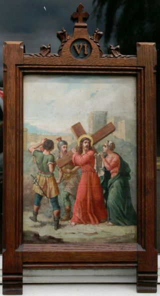 19 Th Century Antique Oil Painting Portrait Study Christ Carrying The Cross