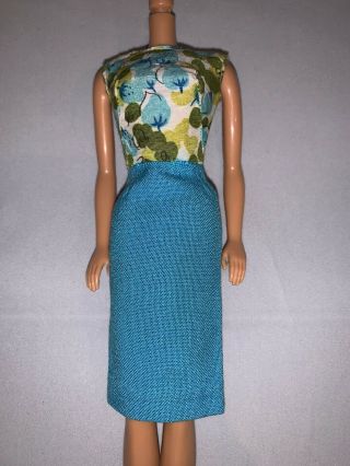 Vintage 1965 Barbie Fashion Editor 1635 Turquoise Floral Sheath Dress