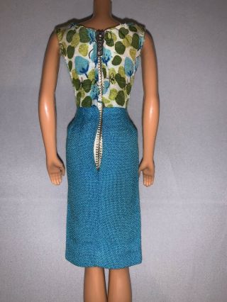 Vintage 1965 Barbie Fashion Editor 1635 Turquoise Floral Sheath Dress 2