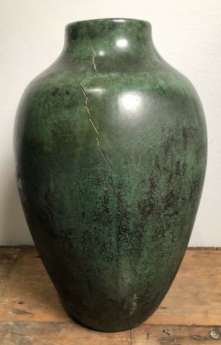 Large Antique Arts & Crafts Clewell Copper Clad Pottery Vase Verdigris 11” Tall 3