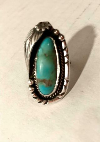 Large Vintage Navajo Sterling & Turquoise Ring Size 6 1/2