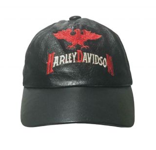 Rare Vintage Harley Davidson Leather Grunge Biker Cap Hat Embroidered Eagle