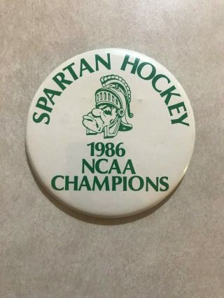 Vintage 1986 Ncaa Hockey Champions Michigan State Spartans Button