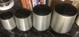 Vintage Kromex Aluminum Canister Set 4 - Piece Flour Sugar Coffee Tea