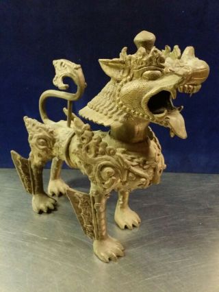 Vtg Chinese Guardian Lion Foo Dog Cast Brass Bronze Statue Censer Incense Burner