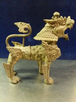 Vtg Chinese Guardian Lion Foo Dog Cast Brass Bronze Statue Censer Incense Burner 2