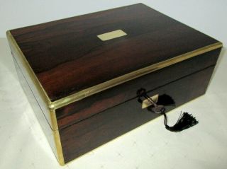 Stunning Victorian Rosewood & Brass Table Top Box With Key