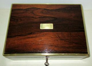 STUNNING VICTORIAN ROSEWOOD & BRASS TABLE TOP BOX with key 2