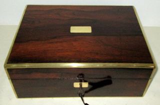 STUNNING VICTORIAN ROSEWOOD & BRASS TABLE TOP BOX with key 3