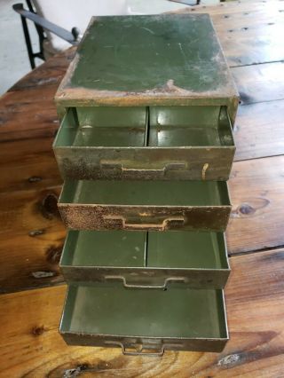 Vintage Green Metal Cabinet 4 Drawers Jewelers Watch Makers