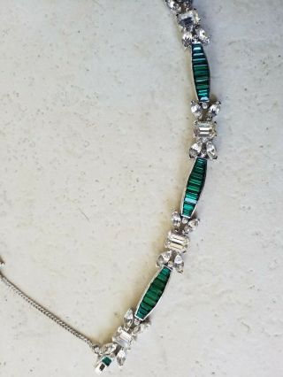 vintage unsigned Art deco inspired green clear rhinestone bracelet 2
