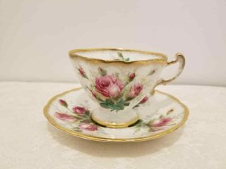 Vintage Hammersley & Co.  Bone China Cup & Saucer Red Roses