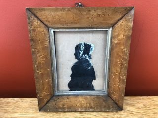 Victorian Silhouette Portrait Miniature Of A Lady In Birds - Eye Maple Frame
