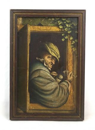 Antique 18th Century Dutch Oil Painting Portrait Of Man Smoking Pipe Signed