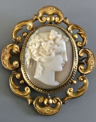 Large Antique Victorian Swivel Mourning Brooch / Gold Filled Cameo / Hair