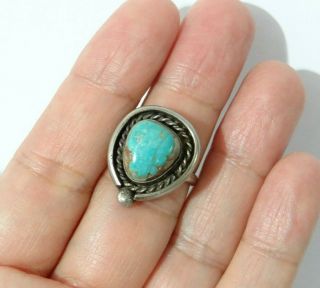 Vintage Native American Sterling Silver Navajo Turquoise Stone Ring Sz 6.  5 159