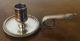Antique 19th C.  French Silver Plate Chamber Stick Candlestick With Handle