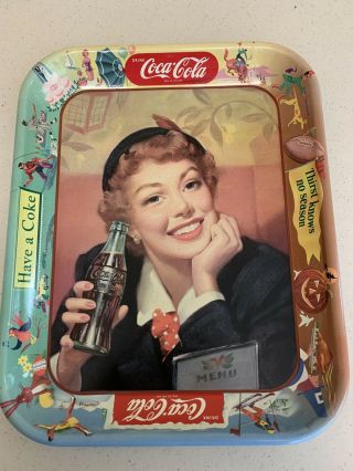 Vintage Antique 1958 Coke Coca - Cola Drink Soda Advertising Metal Serving Tray