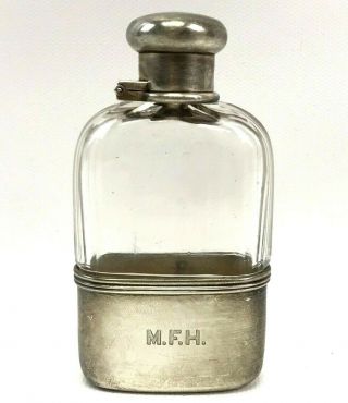 Antique Tiffany & Co.  Sterling Silver.  925 Cut Glass Perfume Bottle / Flask 4 "