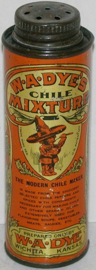 Vintage Spice Tin W A Dyes Chili Mixture All Metal Round Wichita Kansas Exc,