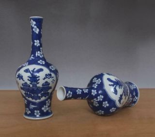 Pair Antique Chinese Blue & White Porcelain Vases w/Plum blossom 3