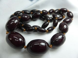 Antique Vintage Cherry Amber Bakelite Faturan Beads Necklace Marbled 43.  76g